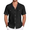 imageCOOFANDY Mens Linen Short Sleeve Button Down Shirt Casual Cuban Collar Summer Beach Shirts Vacation EssentialsBlack