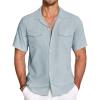 imageCOOFANDY Mens Linen Short Sleeve Button Down Shirt Casual Cuban Collar Summer Beach Shirts Vacation EssentialsPale Blue