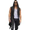 imageCOOFANDY Mens Long Hooded Cardigan Sleeveless Ruffle Shawl Collar Lightweight Open Front Drape Kimono VestBlack