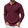 imageCOOFANDY Mens Long Sleeve Polo Sweater Knit Polo Casual Heavyweight Thermal Pullover Sweater with PocketWine Red