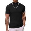 imageCOOFANDY Mens Mock Turtleneck Sweater Short Sleeve Casual Dress Sweater Slim Fit Pullover Basic Knit TeeStriped Black