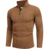 imageCOOFANDY Mens Quarter Zip Sweater Slim Fit Casual Knitted Turtleneck Pullover Mock Neck Polo SweaterLight Brown