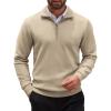 imageCOOFANDY Mens Quarter Zip Up Sweaters Slim Fit Casual Long Sleeve Knitted Mock Neck Pullover SweatersKhaki
