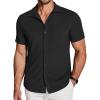 imageCOOFANDY Mens Ribbed Button Down Shirts Short Sleeve Casual Shirt with Pocket Summer Beach Camp TopsBlack