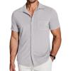 imageCOOFANDY Mens Ribbed Button Down Shirts Short Sleeve Casual Shirt with Pocket Summer Beach Camp TopsLight Grey