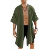 imageCOOFANDY Mens Ruffle Shawl Collar Lightweight Cardigan Long Kimono Jackets Open Front Drape Cape CoatArmy Green