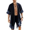 imageCOOFANDY Mens Ruffle Shawl Collar Lightweight Cardigan Long Kimono Jackets Open Front Drape Cape CoatNavy Blue