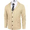 imageCOOFANDY Mens Shawl Collar Cardigan Sweater Slim Fit Button Down Cable Knitted Sweater with PocketsBeige