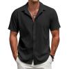 imageCOOFANDY Mens Short Sleeve Button Down Shirts Casual Linen Summer Beach Shirt Wrinkle FreeBlack