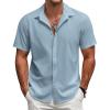 imageCOOFANDY Mens Short Sleeve Button Down Shirts Casual Linen Summer Beach Shirt Wrinkle FreeBlue