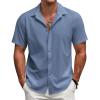 imageCOOFANDY Mens Short Sleeve Button Down Shirts Casual Linen Summer Beach Shirt Wrinkle FreeDark Blue