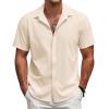 imageCOOFANDY Mens Short Sleeve Button Down Shirts Casual Linen Summer Beach Shirt Wrinkle FreeKhaki