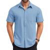 imageCOOFANDY Mens Short Sleeve Button Down Shirts Casual Summer Beach Shirt Wedding Dress Shirts with PocketLight Blue