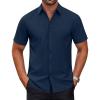 imageCOOFANDY Mens Short Sleeve Dress Shirts Wrinkle Free Casual Button Down Shirts Summer Untucked Dress ShirtNavy Blue