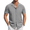 imageCOOFANDY Mens Short Sleeve Shirts Casual Button Down Shirts Cuban Textured Summer Beach ShirtsLight Grey