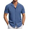 imageCOOFANDY Mens Short Sleeve Shirts Casual Button Down Shirts Cuban Textured Summer Beach ShirtsNavy Blue