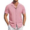 imageCOOFANDY Mens Short Sleeve Shirts Casual Button Down Shirts Cuban Textured Summer Beach ShirtsPink