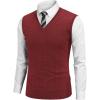 imageCOOFANDY Mens Sweater Vest V Neck Slim Fit Cable Knitted Sleeveless Pullover SweaterWine Red