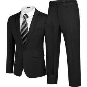 imageCOOFANDY Men 2 Piece Suits One Button Blazer Jacket Tuxedo Slim Fit Suit PantBlack