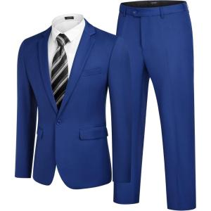 imageCOOFANDY Men 2 Piece Suits One Button Blazer Jacket Tuxedo Slim Fit Suit PantBlue