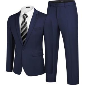 imageCOOFANDY Men 2 Piece Suits One Button Blazer Jacket Tuxedo Slim Fit Suit PantNavy Blue
