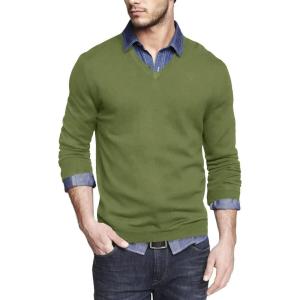 imageCOOFANDY Men Casual V Neck Sweater Ribbed Knit Slim Fit Long Sleeve Pullover TopArmy Green