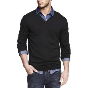 imageCOOFANDY Men Casual V Neck Sweater Ribbed Knit Slim Fit Long Sleeve Pullover TopBlack