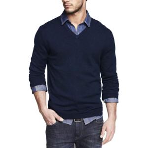 imageCOOFANDY Men Casual V Neck Sweater Ribbed Knit Slim Fit Long Sleeve Pullover TopBlue
