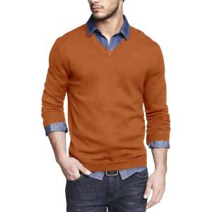 imageCOOFANDY Men Casual V Neck Sweater Ribbed Knit Slim Fit Long Sleeve Pullover TopBrown