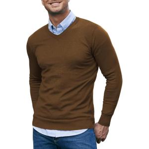 imageCOOFANDY Men Casual V Neck Sweater Ribbed Knit Slim Fit Long Sleeve Pullover TopDark Brown