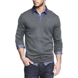 imageCOOFANDY Men Casual V Neck Sweater Ribbed Knit Slim Fit Long Sleeve Pullover TopGrey