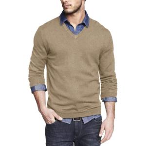 imageCOOFANDY Men Casual V Neck Sweater Ribbed Knit Slim Fit Long Sleeve Pullover TopKhaki