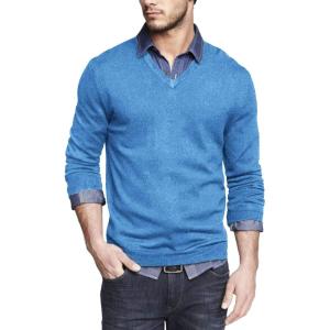 imageCOOFANDY Men Casual V Neck Sweater Ribbed Knit Slim Fit Long Sleeve Pullover TopLight Blue