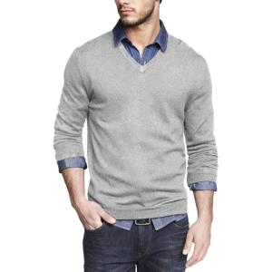 imageCOOFANDY Men Casual V Neck Sweater Ribbed Knit Slim Fit Long Sleeve Pullover TopLight Grey