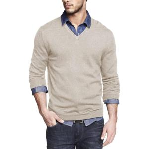 imageCOOFANDY Men Casual V Neck Sweater Ribbed Knit Slim Fit Long Sleeve Pullover TopLight Khaki
