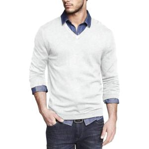 imageCOOFANDY Men Casual V Neck Sweater Ribbed Knit Slim Fit Long Sleeve Pullover TopWhite