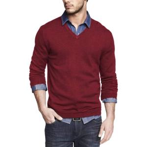 imageCOOFANDY Men Casual V Neck Sweater Ribbed Knit Slim Fit Long Sleeve Pullover TopWine Red