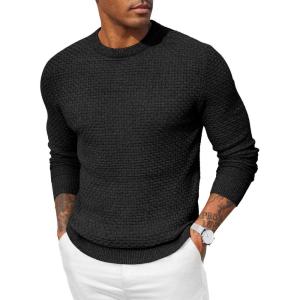 imageCOOFANDY Men Dress Crewneck Sweater Pullover Knit Long Sleeve Casual Slim Fit SweaterBlack