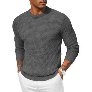 imageCOOFANDY Men Dress Crewneck Sweater Pullover Knit Long Sleeve Casual Slim Fit SweaterDark Gray