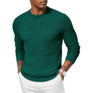 imageCOOFANDY Men Dress Crewneck Sweater Pullover Knit Long Sleeve Casual Slim Fit SweaterGreen
