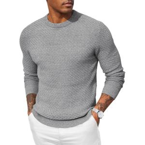 imageCOOFANDY Men Dress Crewneck Sweater Pullover Knit Long Sleeve Casual Slim Fit SweaterLight Gray