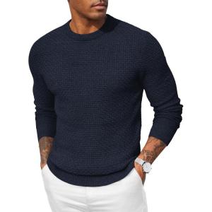 imageCOOFANDY Men Dress Crewneck Sweater Pullover Knit Long Sleeve Casual Slim Fit SweaterNavy Blue