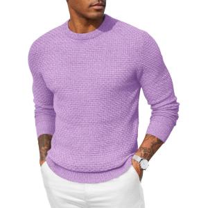 imageCOOFANDY Men Dress Crewneck Sweater Pullover Knit Long Sleeve Casual Slim Fit SweaterPurple