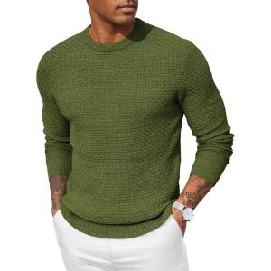 imageCOOFANDY Men Dress Crewneck Sweater Pullover Knit Long Sleeve Casual Slim Fit SweaterSeaweed Green