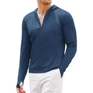 imageCOOFANDY Men Full Zip UPF 50 Sun Protection Hoodie Jacket Long Sleeve Lightweight Breathable UV Shirts with PocketsDeep Blue