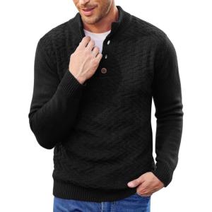 imageCOOFANDY Men Mock Neck Button Sweater Casual Knitted Sweaters Fashion Henley SweaterBlack