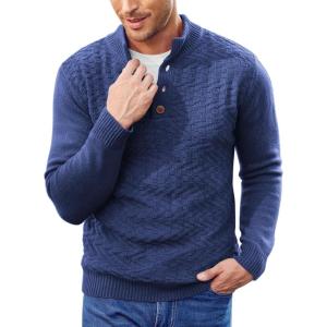 imageCOOFANDY Men Mock Neck Button Sweater Casual Knitted Sweaters Fashion Henley SweaterBlue