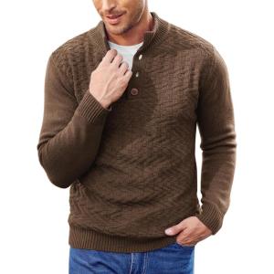 imageCOOFANDY Men Mock Neck Button Sweater Casual Knitted Sweaters Fashion Henley SweaterBrown