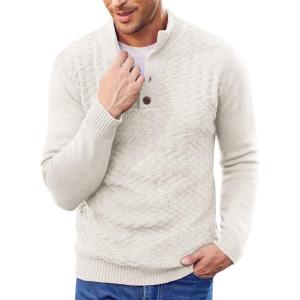 imageCOOFANDY Men Mock Neck Button Sweater Casual Knitted Sweaters Fashion Henley SweaterWhite