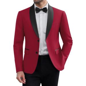 imageCOOFANDY Men Tuxedo Jacket Slim Fit Blazer Suit Jacket Prom Dinner Party WeddingDark Red